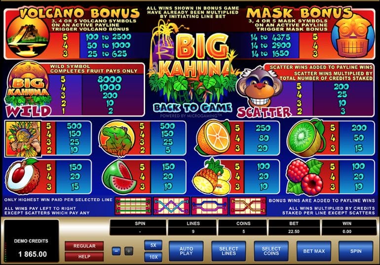 big kahuna paytable big kahuna paytable